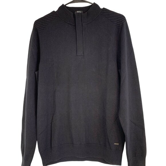NWT Hugo Boss Mens 1/4 Zip Pullover Sweater M Wool Blend Black RHH10568 - Picture 1 of 11